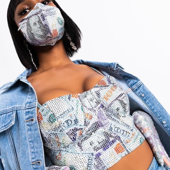 Sequin Cash Bustier + Gloves + Mask Set - Picture 2 of 3